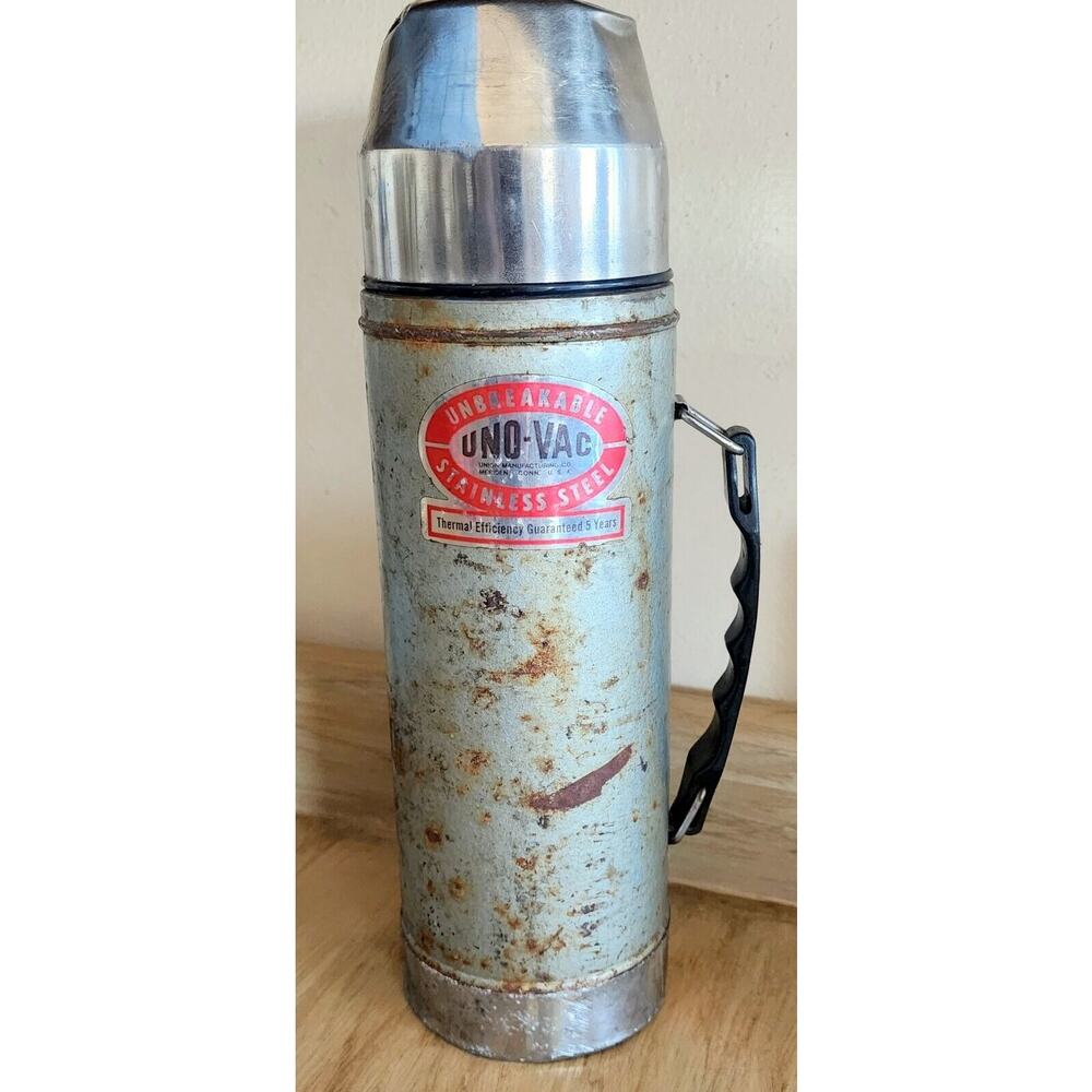 Vintage Uno Vac Unbreakable Thermos Stainless Steel Bottle 13" Please Read